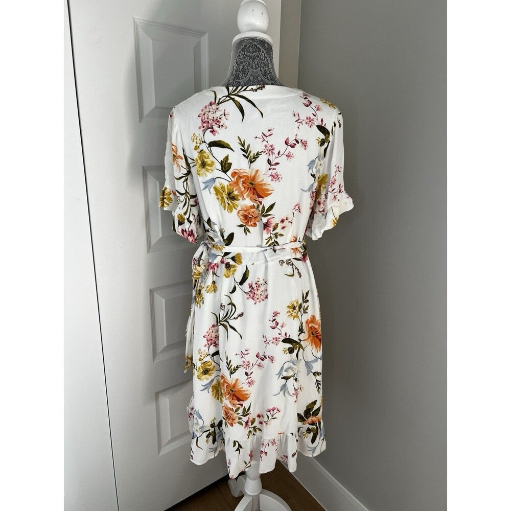 Ann Taylor LOFT Multicolor Floral Ruffle Hem Wrap Dress Size 10 - Picture 4 of 7